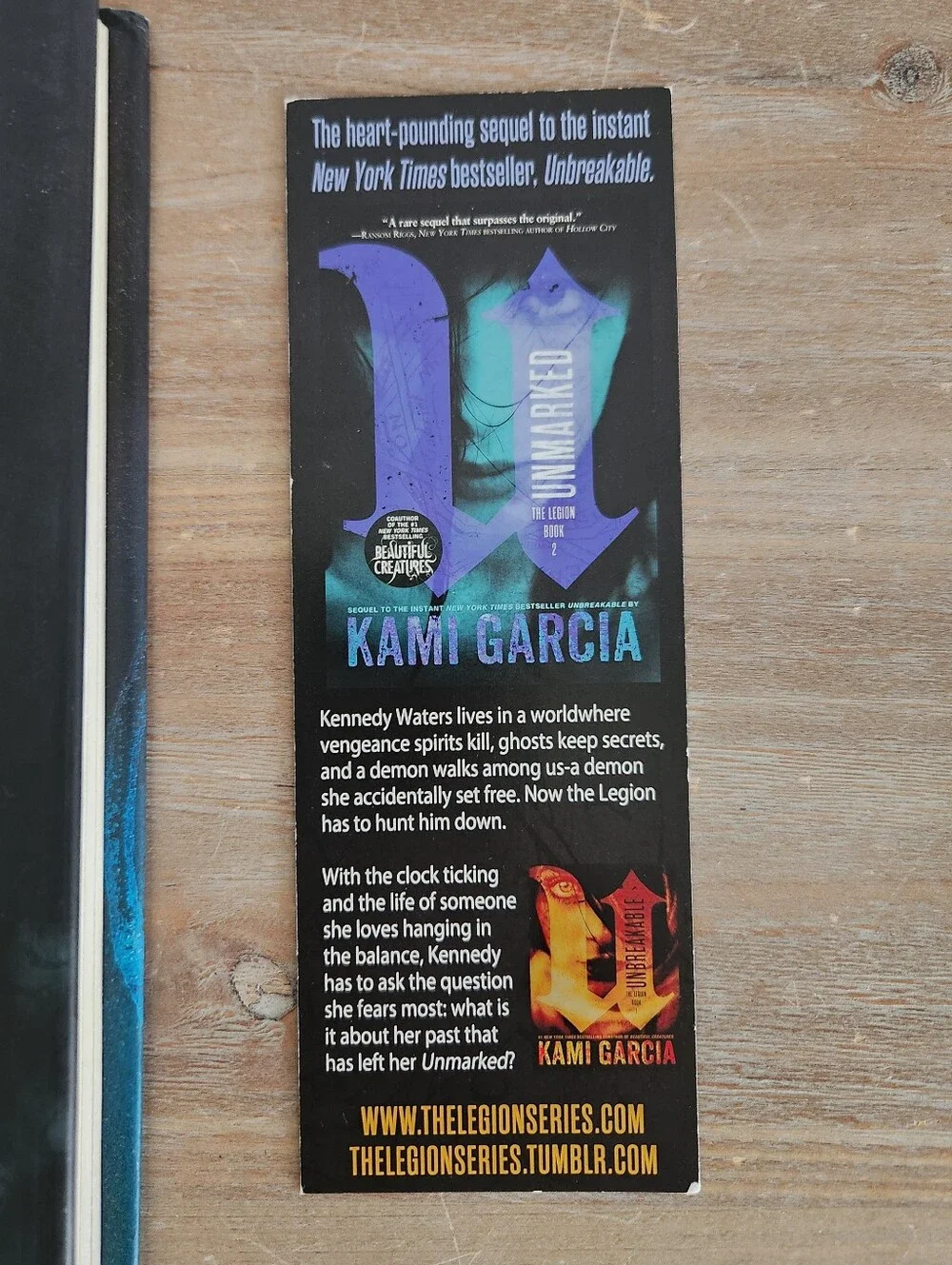 SIGNED Unmarked Kami Garcia The Legion Book 2 Hardcover Bookmark Teen Paranormal